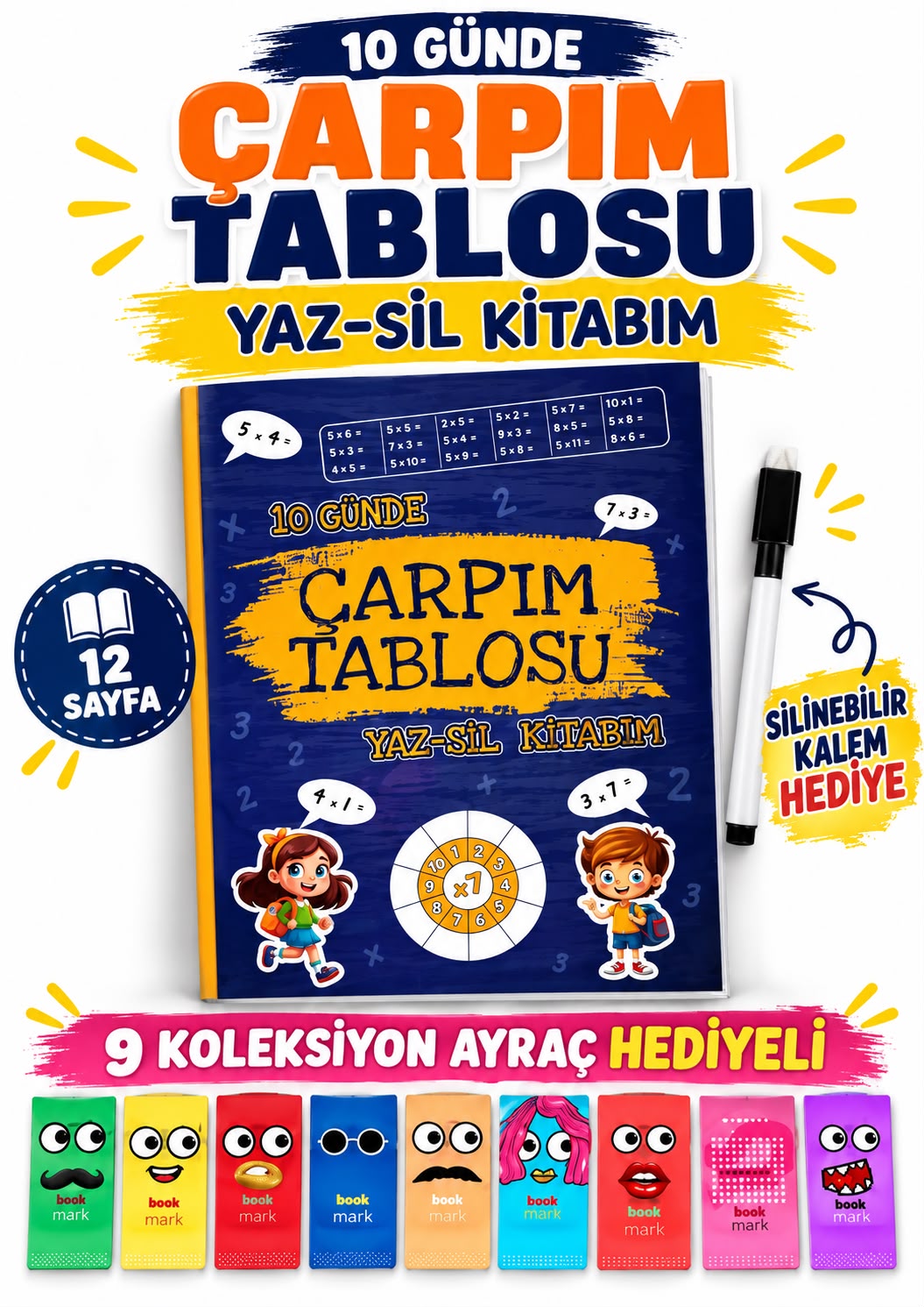 Yaz-Sil Kitabı Çarpım Tablosu - Eğlenceli ve Etkili Matematik Öğrenme Aracı - Hızlı Öğrenme Yöntemi